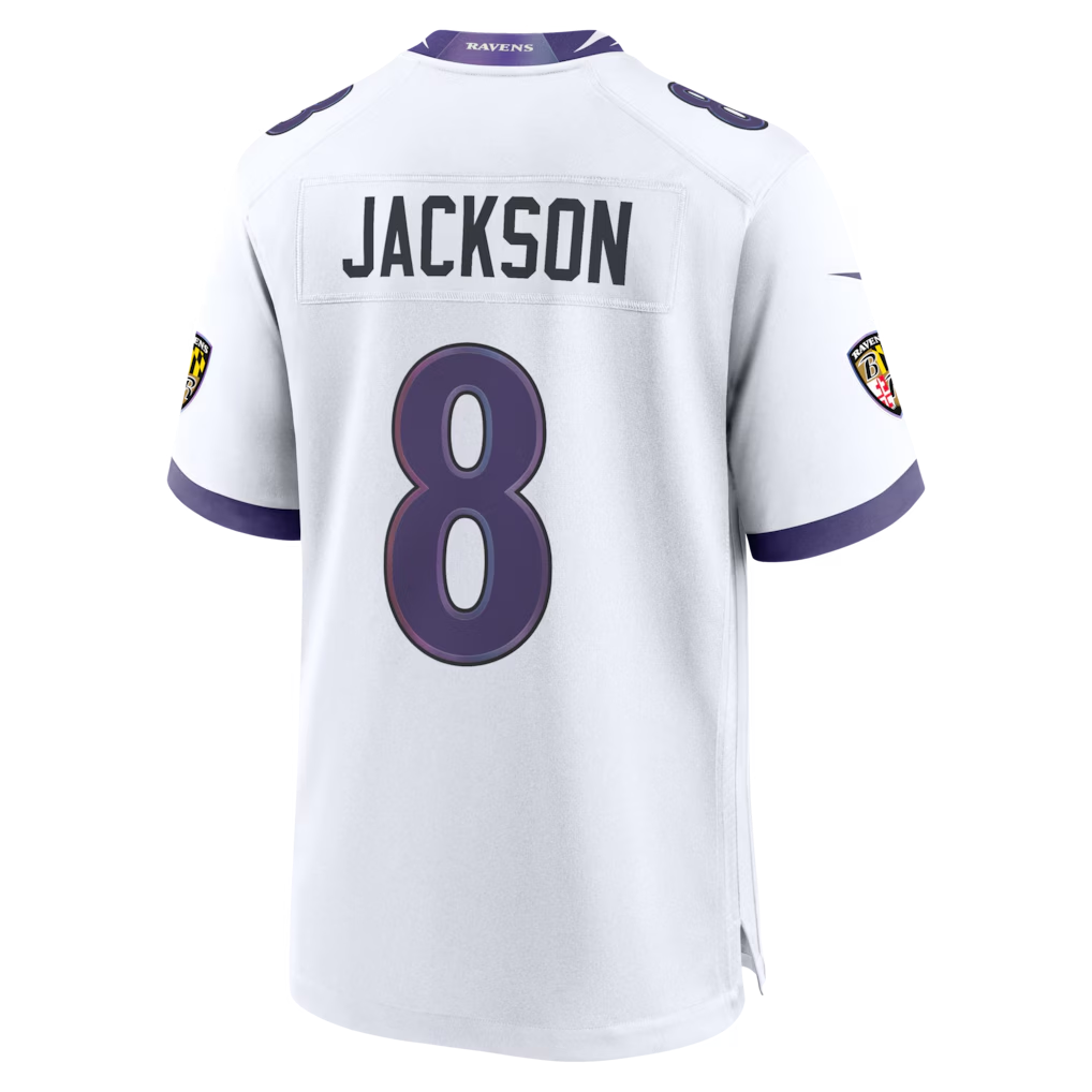 tocy B.Ravens #8 Lamar Jackson White Game Stitched Jerseys