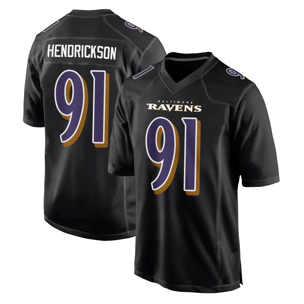 tocy B.Ravens #91 Trey Hendrickson Player Black Carbon Fashion Home Stitched Jerseys