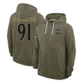 tocy B.Ravens #91 Trey Hendrickson Player Olive Salute to Service Hoodie Stitched Jerseys