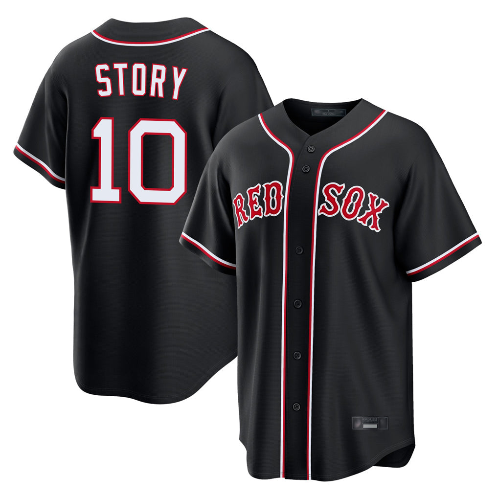 tocy B.Red Sox #10 Trevor Story Player Black Out Home Game Stitched Jerseys