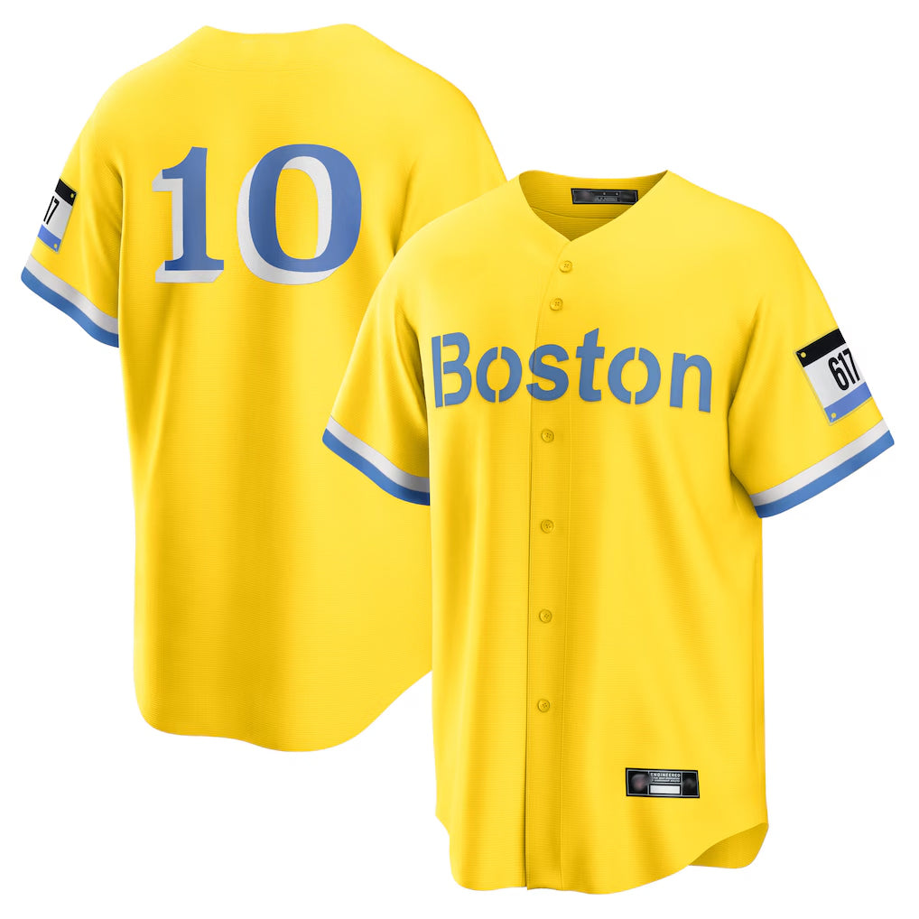 tocy B.Red Sox #10 Trevor Story Player Yellow Home Game Stitched Jerseys