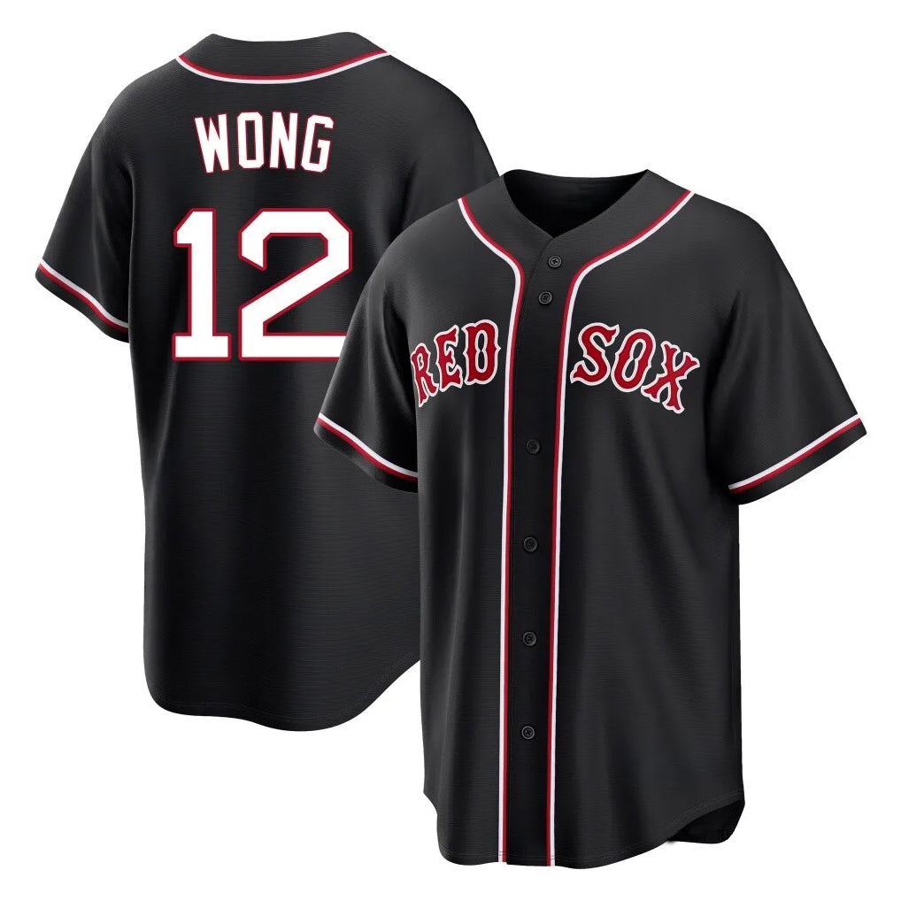 tocy B.Red Sox #12 Connor Wong Player Black Out Home Game Stitched Jerseys