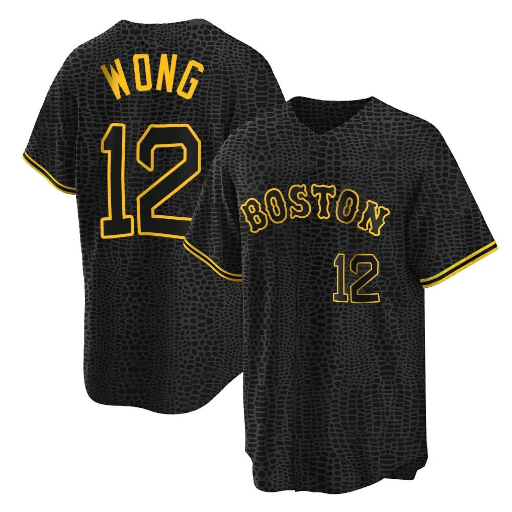 tocy B.Red Sox #12 Connor Wong Player Black Snake Skin City Home Game Stitched Jerseys