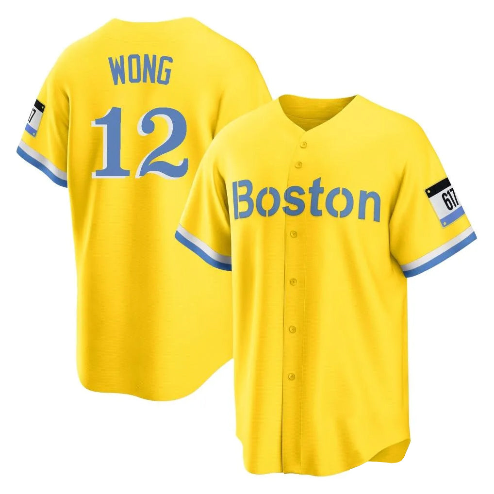 tocy B.Red Sox #12 Connor Wong Player Yellow Home Game Stitched Jerseys