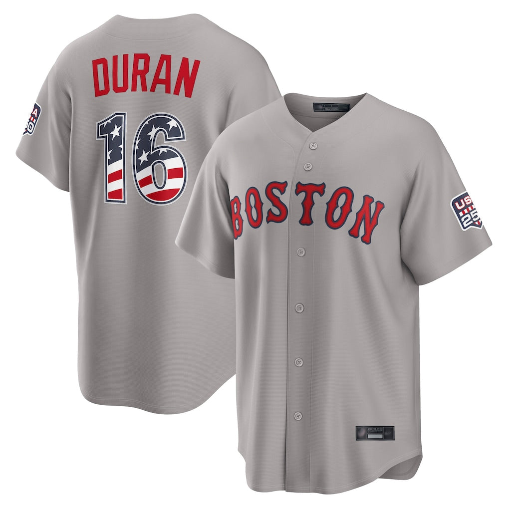 tocy B.Red Sox #16 Jarren Duran Player Gray Road USA 250 Fourth of July Home Game Stitched Jerseys