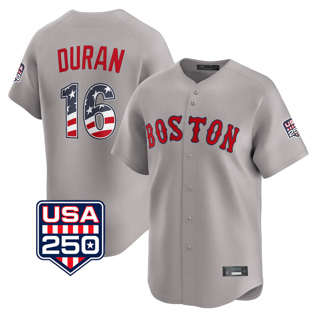 tocy B.Red Sox #16 Jarren Duran Player Gray Road USA 250 Fourth of July Limited Home Game Stitched Jerseys