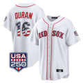 tocy B.Red Sox #16 Jarren Duran Player White USA 250 Fourth of July Home Game Stitched Jerseys
