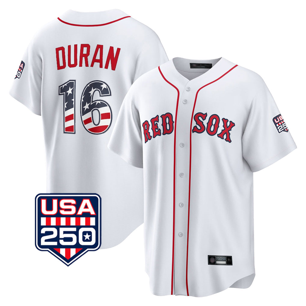 tocy B.Red Sox #16 Jarren Duran Player White USA 250 Fourth of July Home Game Stitched Jerseys