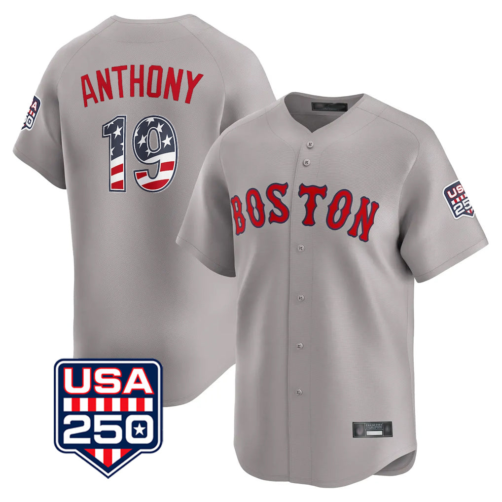 tocy B.Red Sox #19 Roman Anthony Player Gray Road USA 250 Fourth of July Limited Home Game Stitched Jerseys