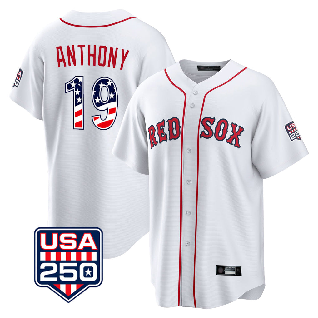 tocy B.Red Sox #19 Roman Anthony Player White USA 250 Fourth of July Home Game Stitched Jerseys