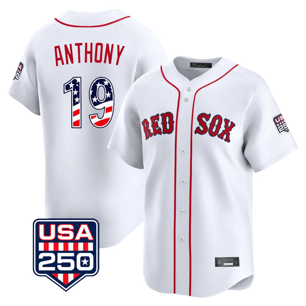 tocy B.Red Sox #19 Roman Anthony Player White USA 250 Fourth of July Limited Home Game Stitched Jerseys