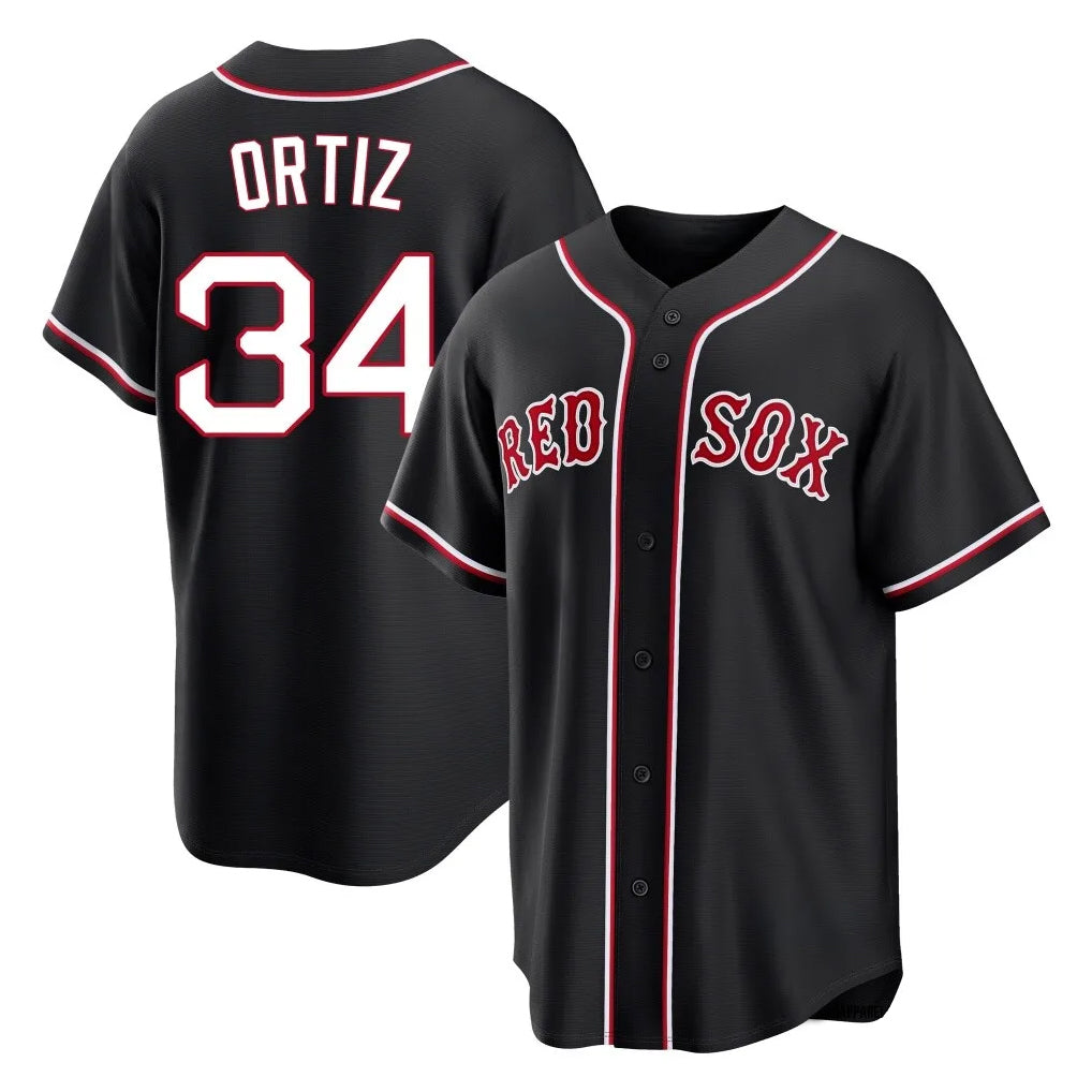 tocy B.Red Sox #34 David Ortiz Player Black Out Home Game Stitched Jerseys