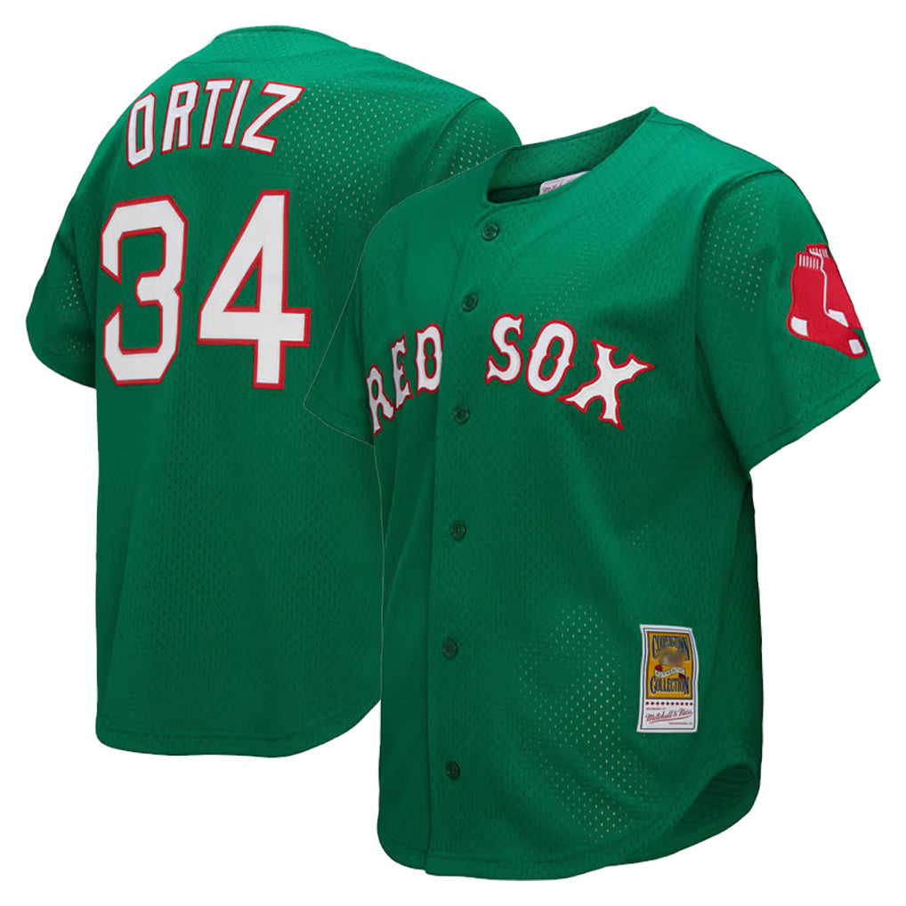 tocy B.Red Sox #34 David Ortiz Player Green Mitchell & Ness Cooperstown Collection Mesh Home Stitched Jerseys