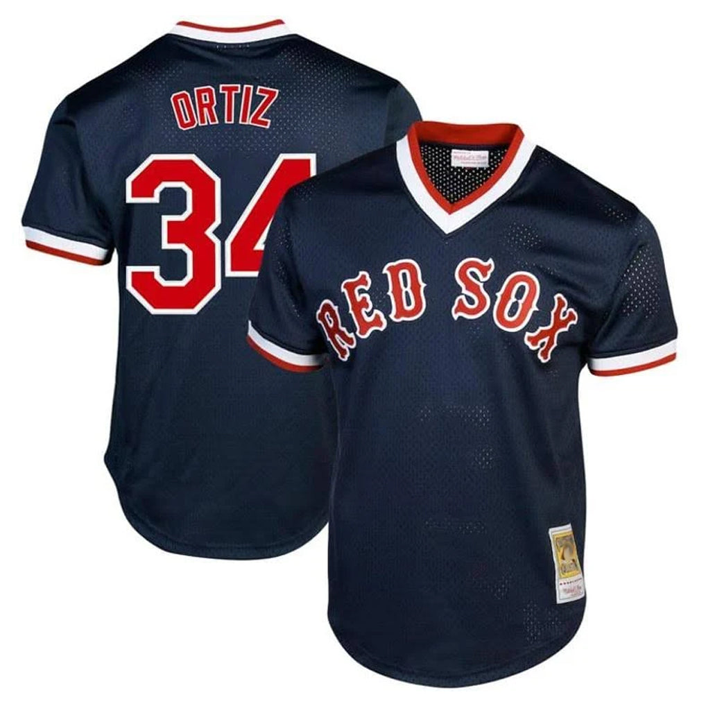 tocy B.Red Sox #34 David Ortiz Player Navy Cooperstown Collection Mesh T-shirt Home Stitched Jerseys