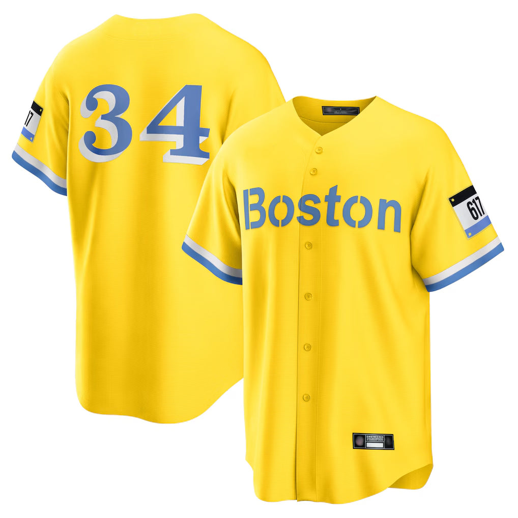 tocy B.Red Sox #34 David Ortiz Player Yellow Home Game Stitched Jerseys