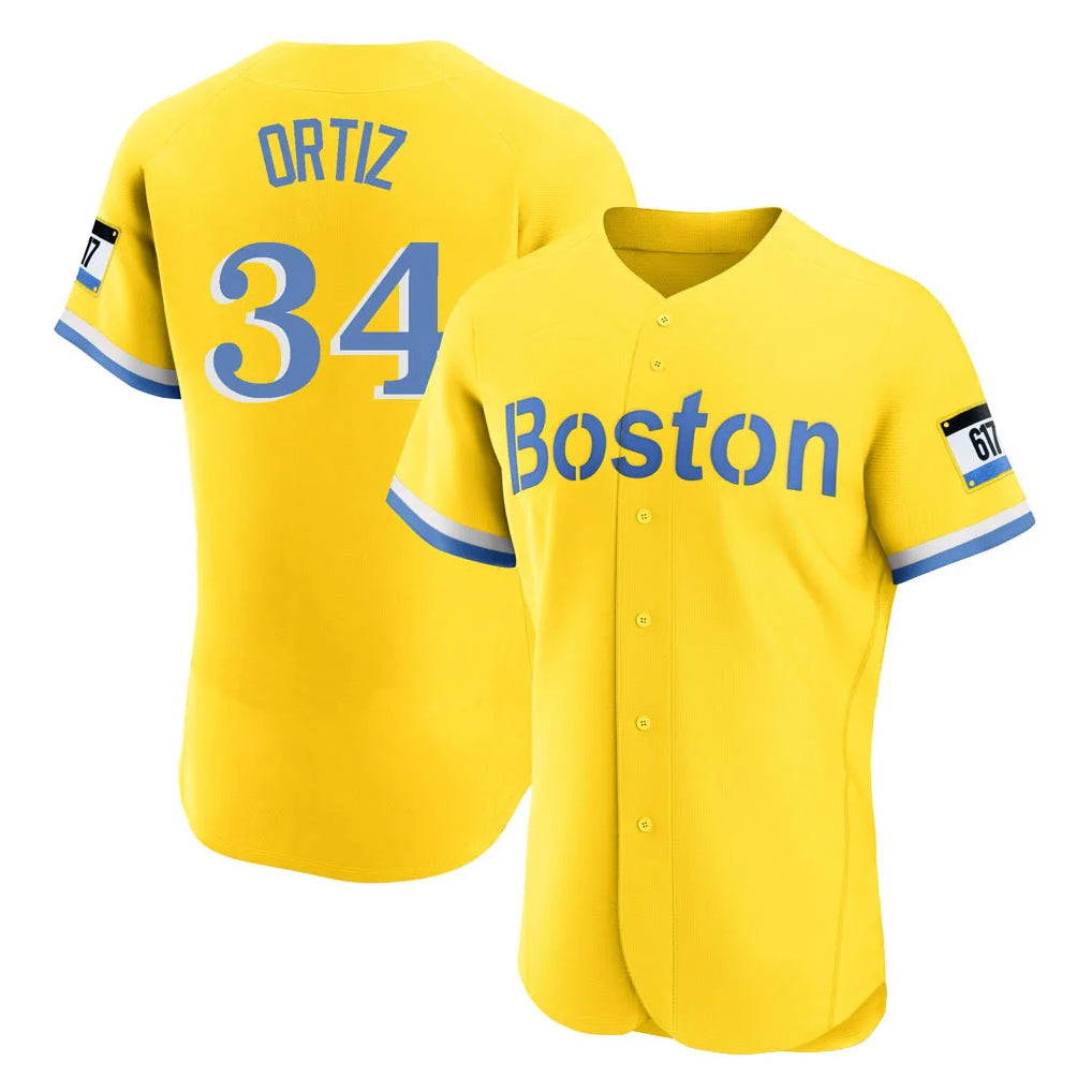 tocy B.Red Sox #34 David Ortiz Player Yellow Limited Elite Home Game Stitched Jerseys
