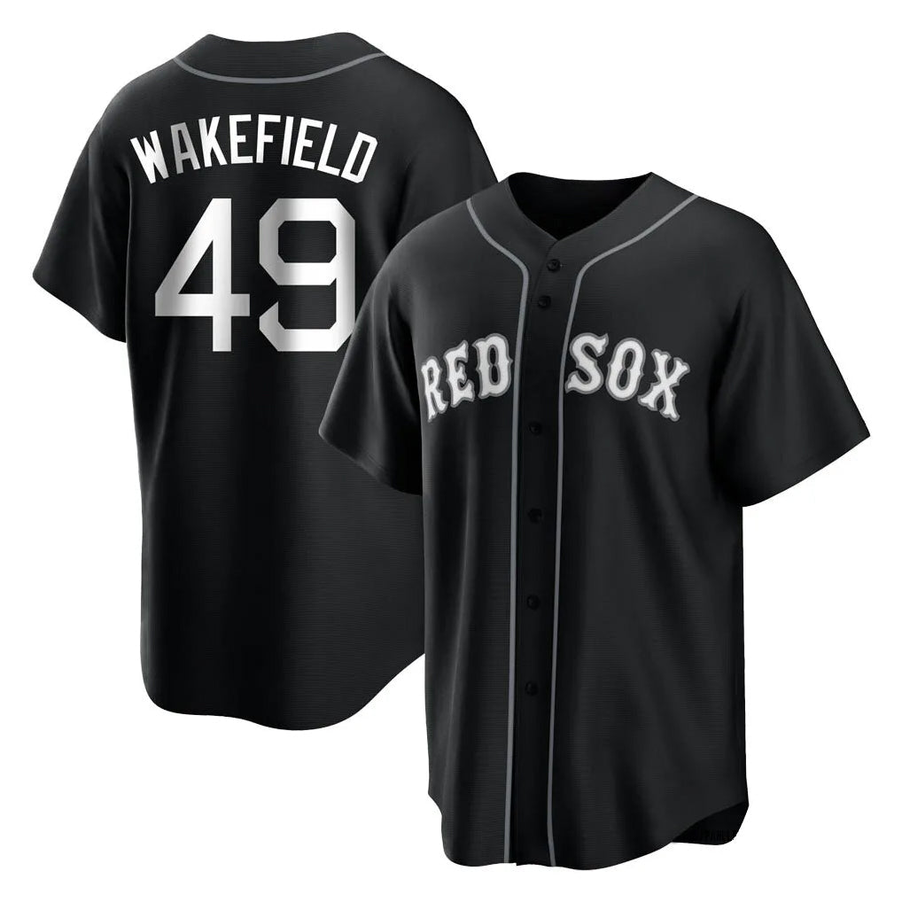 tocy B.Red Sox #49 Tim Wakefield Player Black Home Game Stitched Jerseys