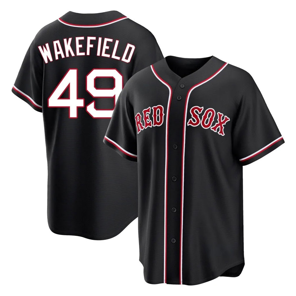 tocy B.Red Sox #49 Tim Wakefield Player Black Out Home Game Stitched Jerseys