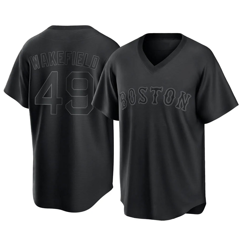 tocy B.Red Sox #49 Tim Wakefield Player Black T-shirt Home Game Stitched Jerseys