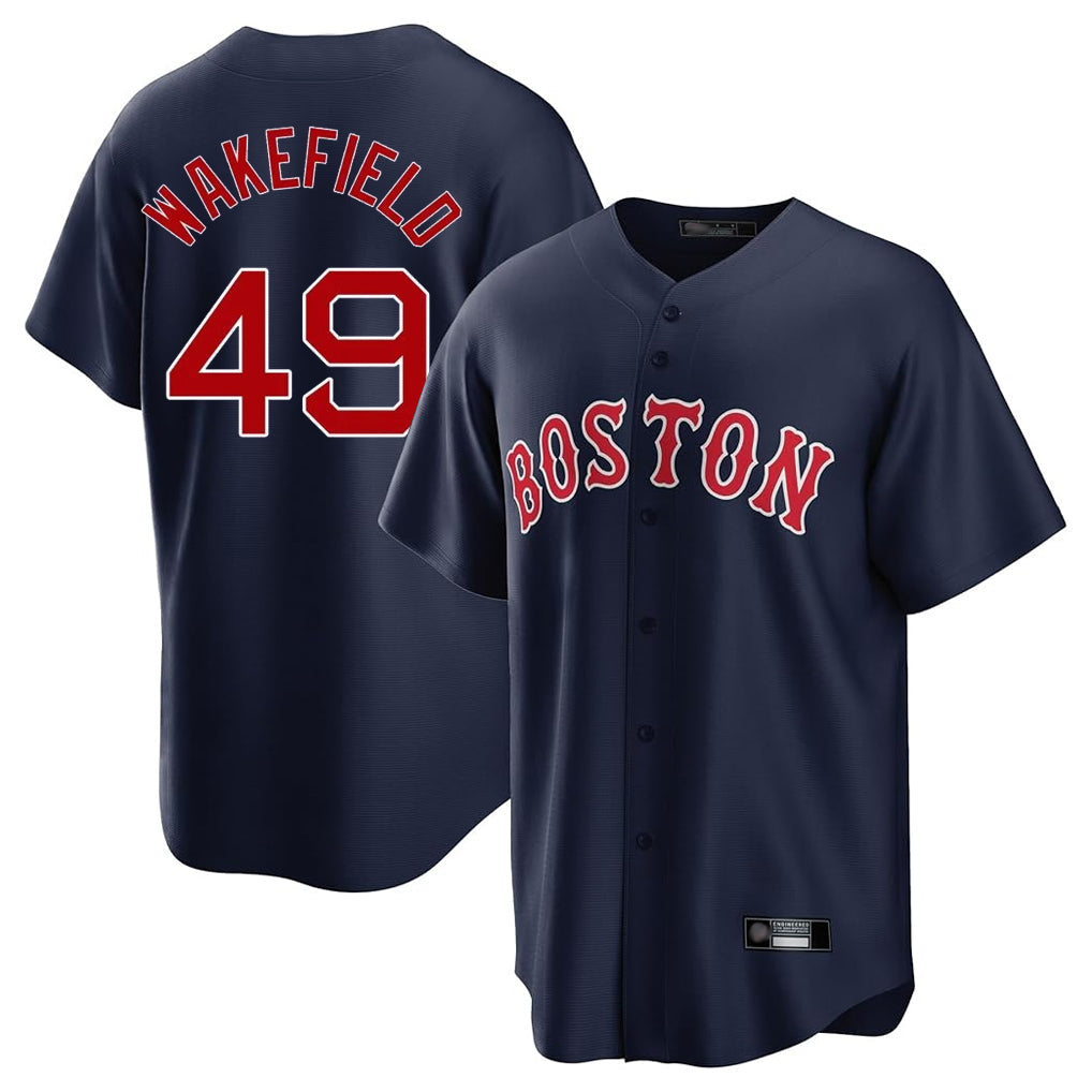 tocy B.Red Sox #49 Tim Wakefield Player Navy Home Game Stitched Jerseys