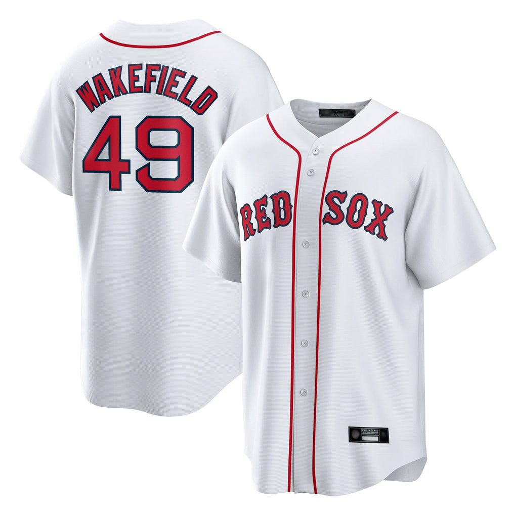 tocy B.Red Sox #49 Tim Wakefield Player White Home Game Stitched Jerseys