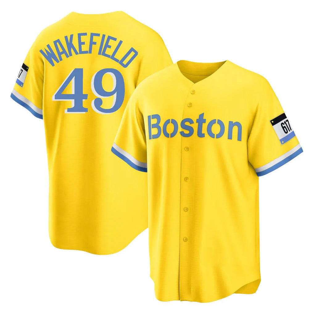 tocy B.Red Sox #49 Tim Wakefield Player Yellow Home Game Stitched Jerseys