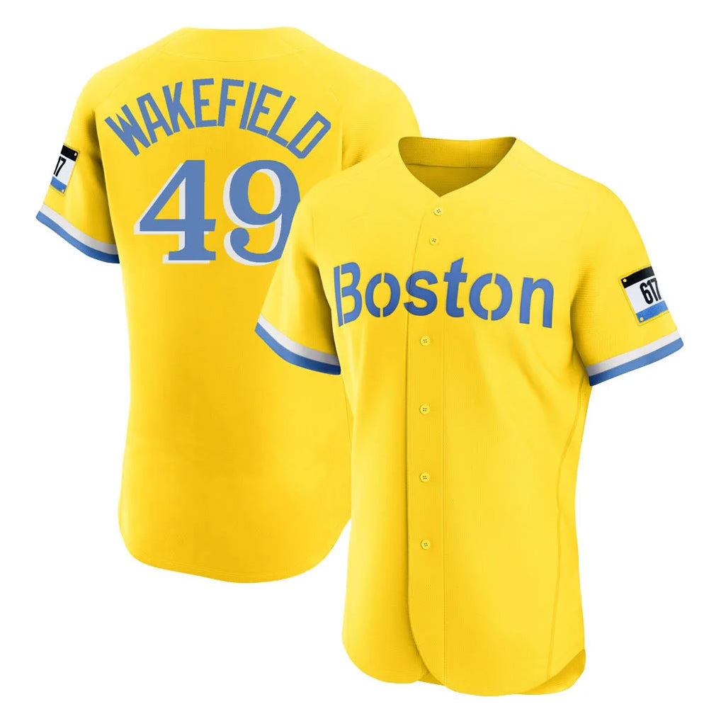 tocy B.Red Sox #49 Tim Wakefield Player Yellow Limited Elite Home Game Stitched Jerseys
