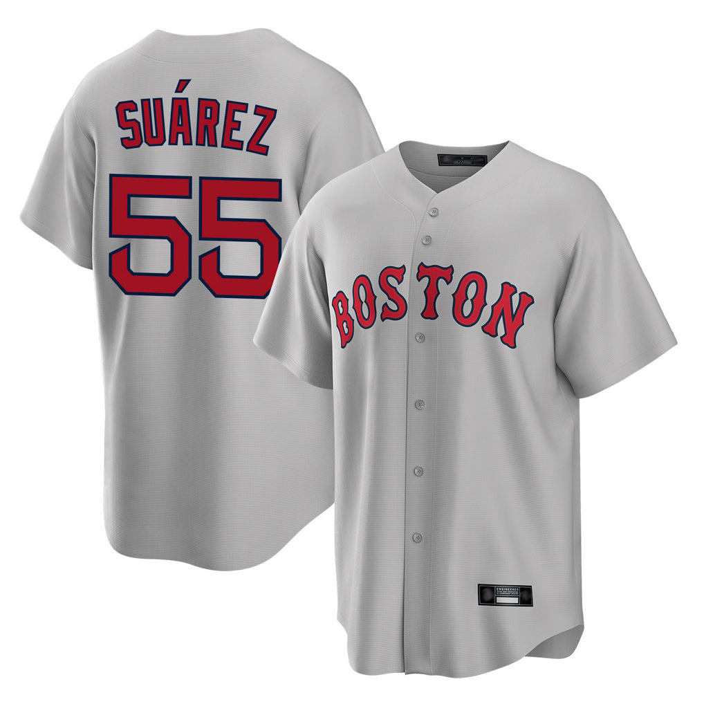tocy B.Red Sox #55 Ranger Su¡§¡érez Player Gray Road Home Game Stitched Jerseys