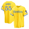 tocy B.Red Sox #55 Ranger Su¡§¡érez Player Yellow Home Game Stitched Jerseys