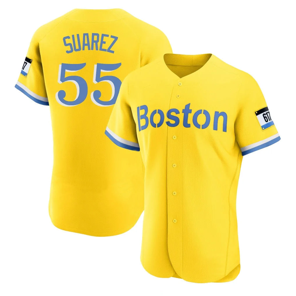 tocy B.Red Sox #55 Ranger Su¡§¡érez Player Yellow Limited Elite Home Game Stitched Jerseys