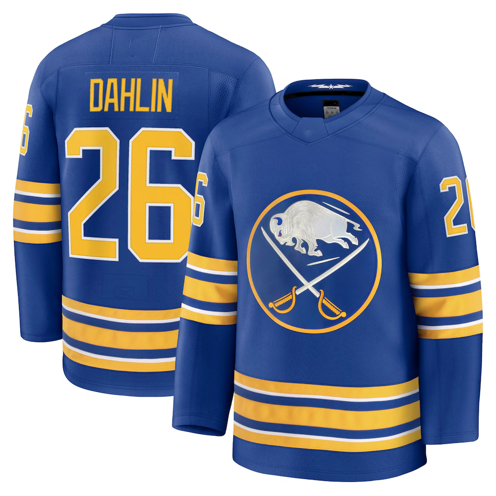 Tocy B.Sabres #26 Rasmus Dahlin Royal Home Premium Stitched Jerseys