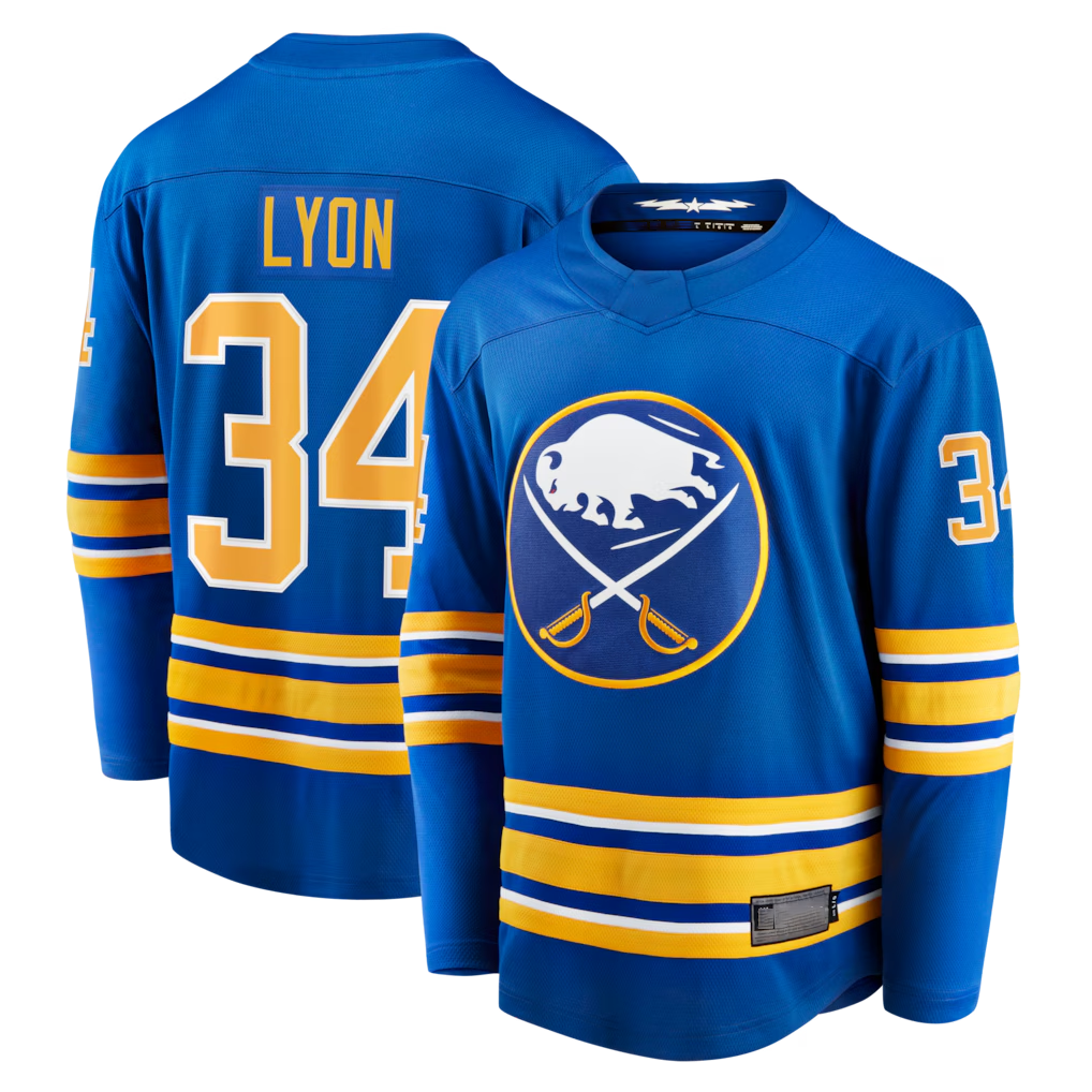 Tocy B.Sabres #34 Alex Lyon Royal Home Breakaway Stitched Jerseys