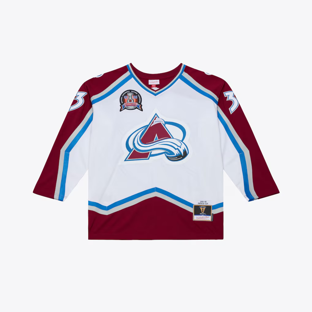Tocy C.Avalanche Patrick Roy Mitchell & Ness White 1995 Power Play Jerseys