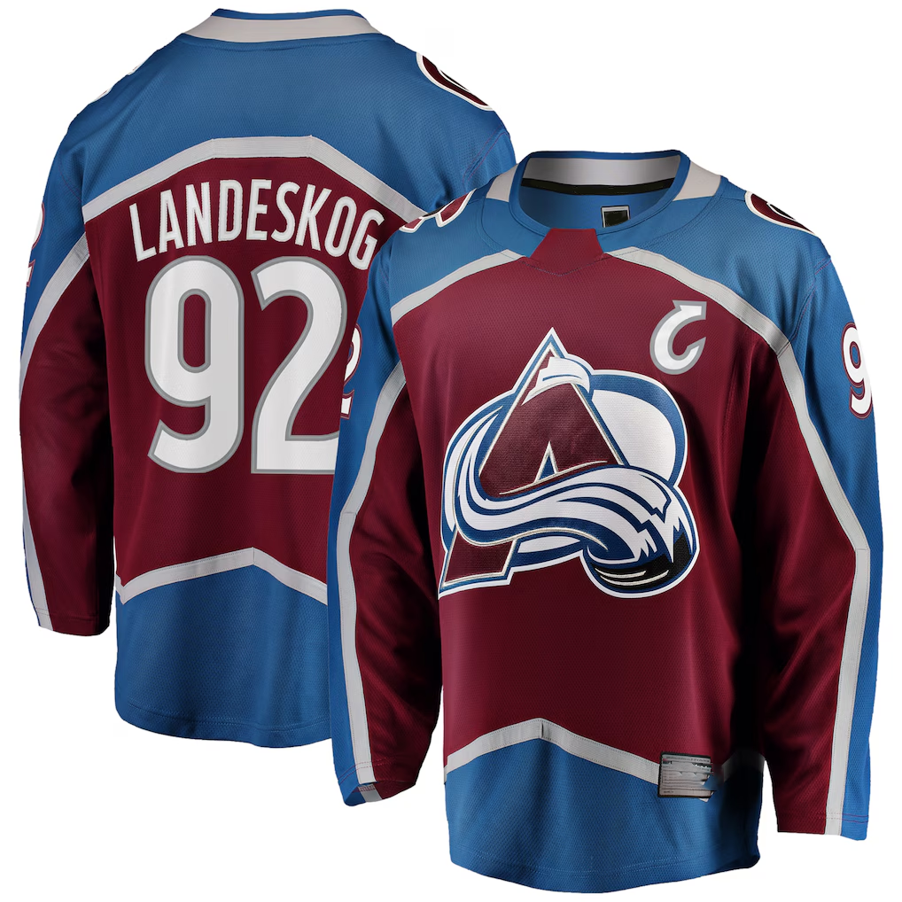 Tocy C.Avalanche #92 Gabriel Landeskog Burgundy Captain Patch Home Breakaway Jerseys