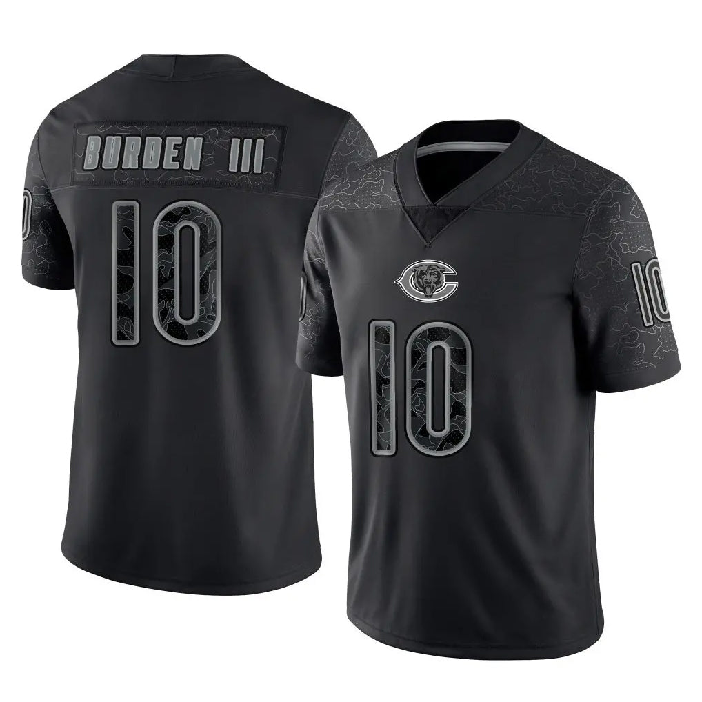tocy C.Bears #10 Luther Burden III Player Black REFLECTIVE Limited Game Stitched Jerseys