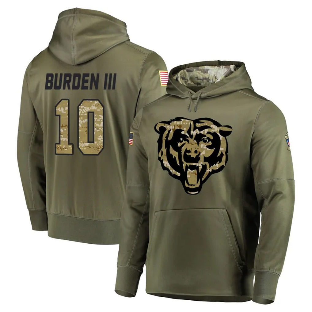 tocy C.Bears #10 Luther Burden III Player Olive Salute to Service Pullover Hoodies Home Game Stitched Jerseys