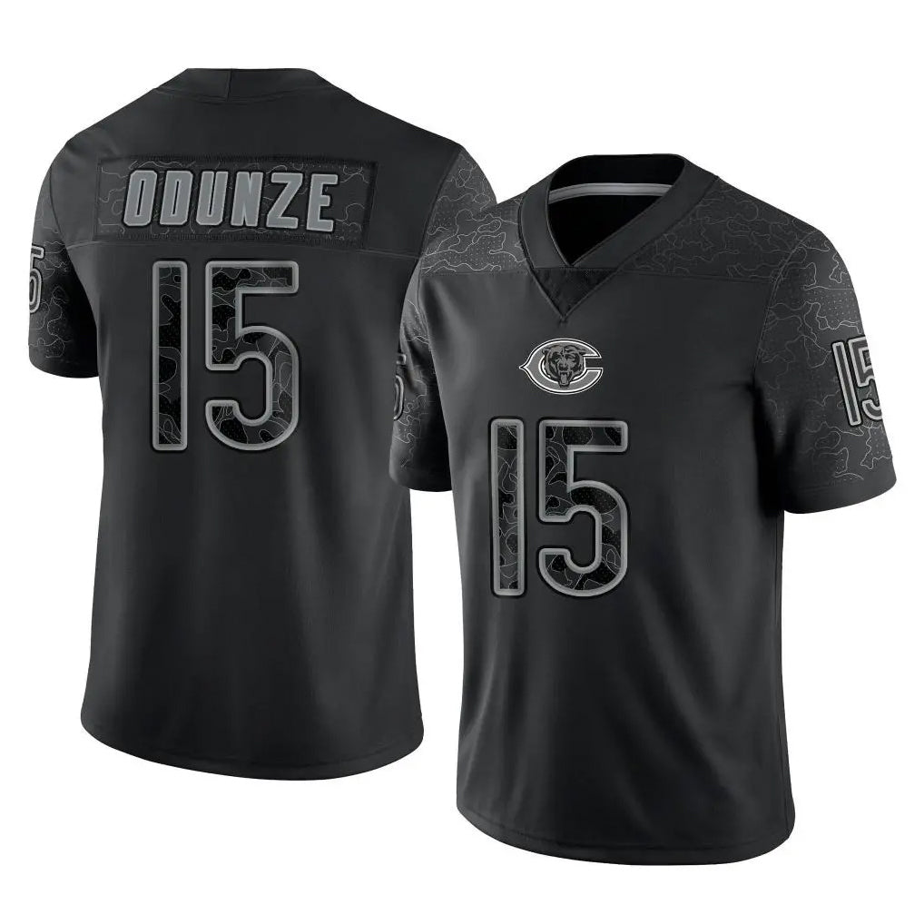 tocy C.Bears #15 Rome Odunze Player Black REFLECTIVE Limited Game Stitched Jerseys