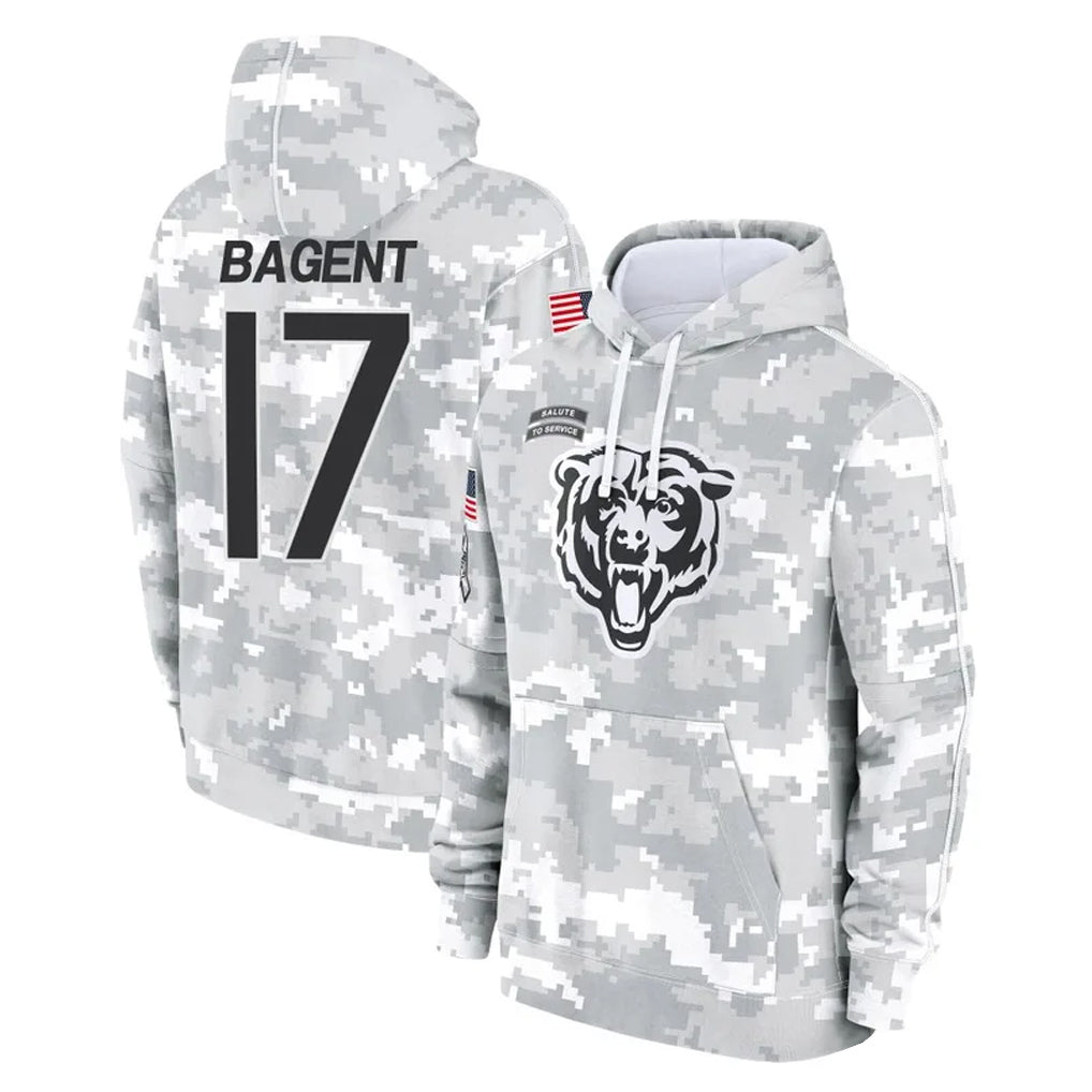 tocy C.Bears #17 Tyson Bagent Player Arctic Camo Salute to Service Pullover Hoodies Limited Stitched Jerseys