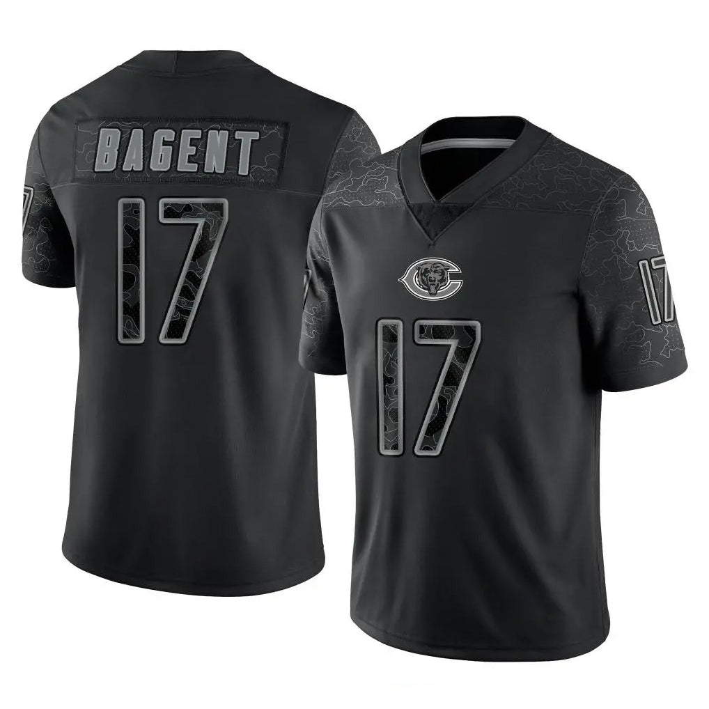 tocy C.Bears #17 Tyson Bagent Player Black REFLECTIVE Limited Game Stitched Jerseys