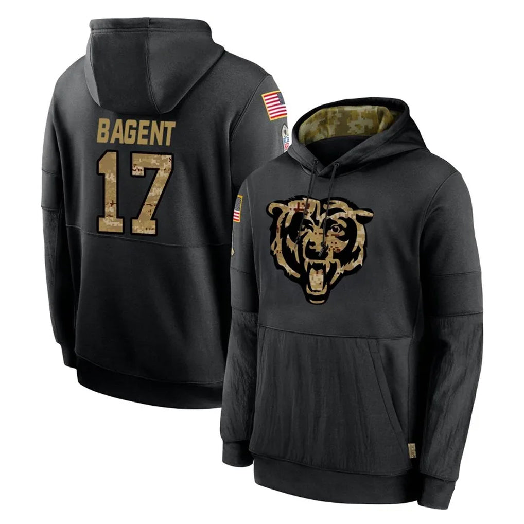 tocy C.Bears #17 Tyson Bagent Player Black Salute to Service Pullover Hoodies Limited Stitched Jerseys