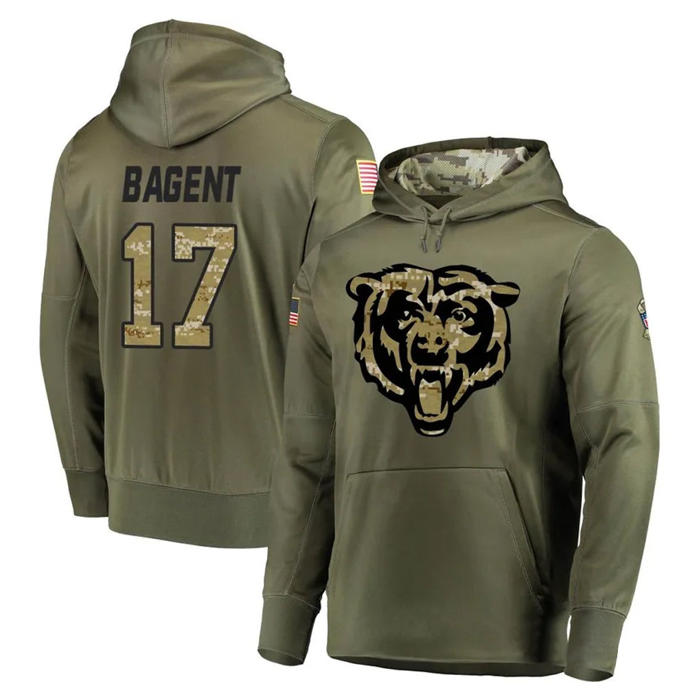 tocy C.Bears #17 Tyson Bagent Player Olive Salute to Service Pullover Hoodies Home Game Stitched Jerseys