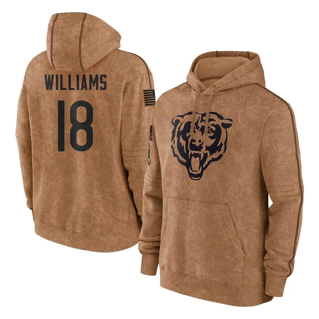 tocy C.Bears #18 Caleb Williams Player Brown Salute to Service Pullover Hoodies Limited Stitched Jerseys