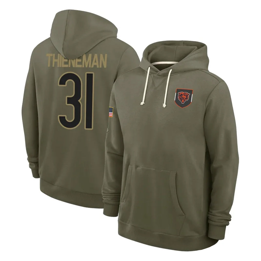tocy C.Bears #31 Dillon Thieneman Player Olive Salute to Service Pullover Hoodies Limited Stitched Jerseys