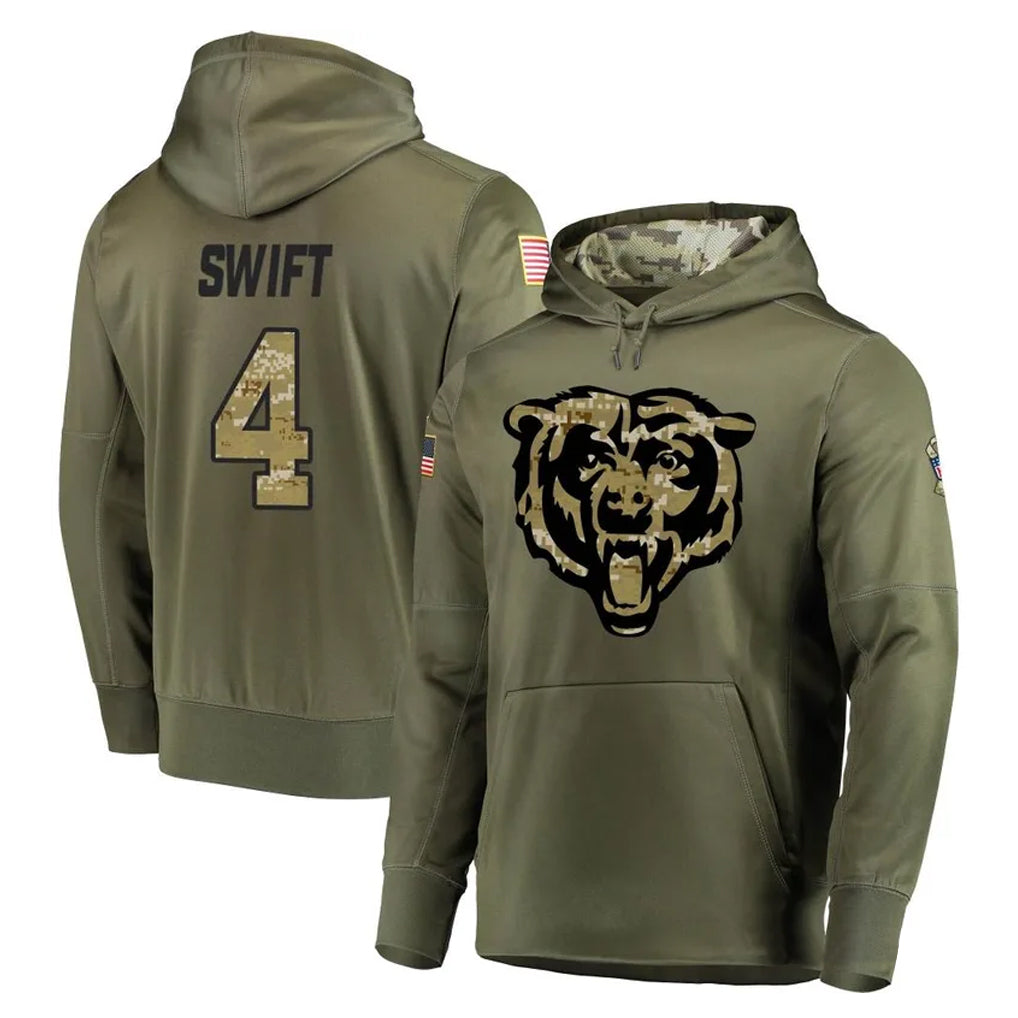 tocy C.Bears #4 D'Andre Swift Player Olive Salute to Service Pullover Hoodies Home Game Stitched Jerseys