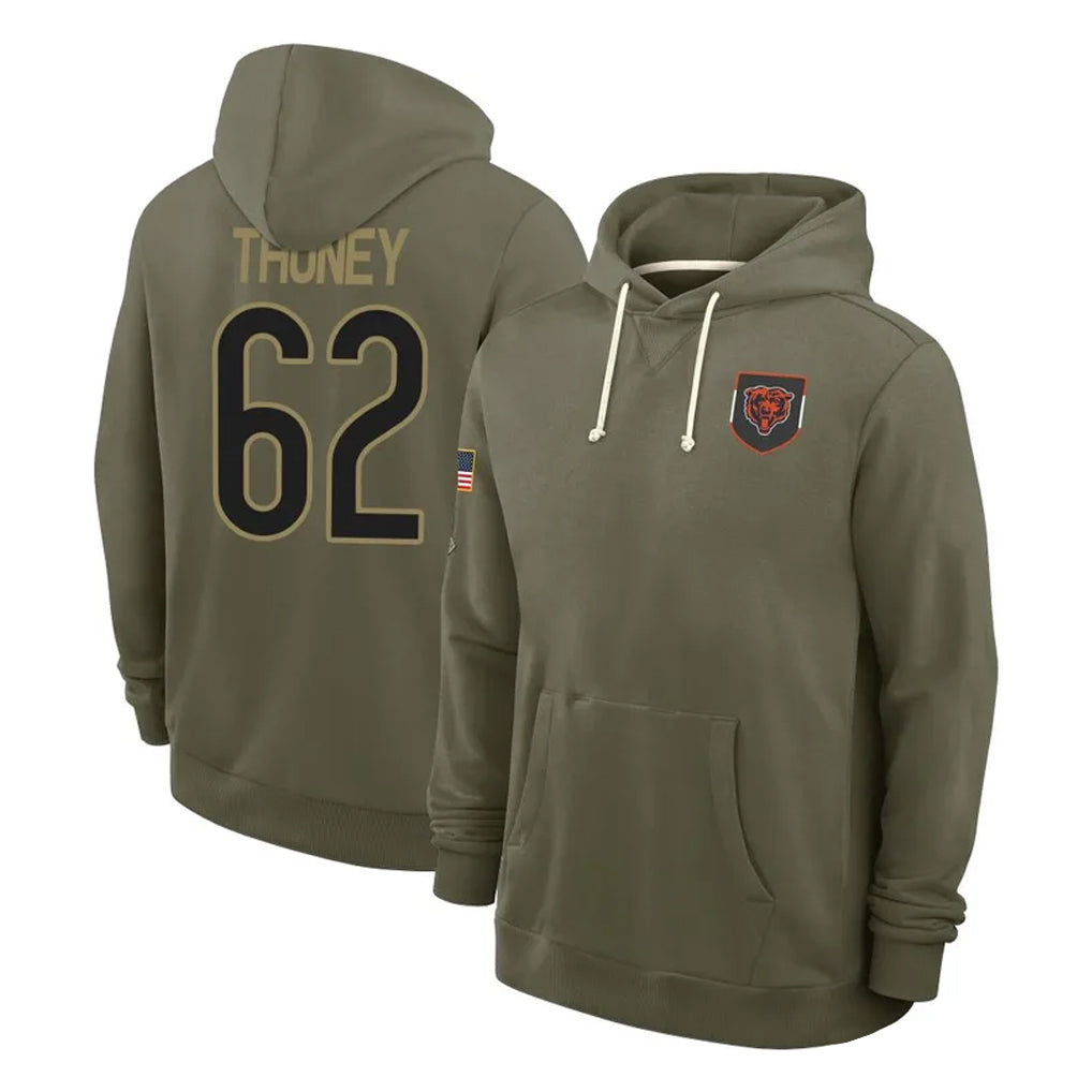 tocy C.Bears #62 Joe Thuney Player Olive Salute to Service Pullover Hoodies Limited Stitched Jerseys