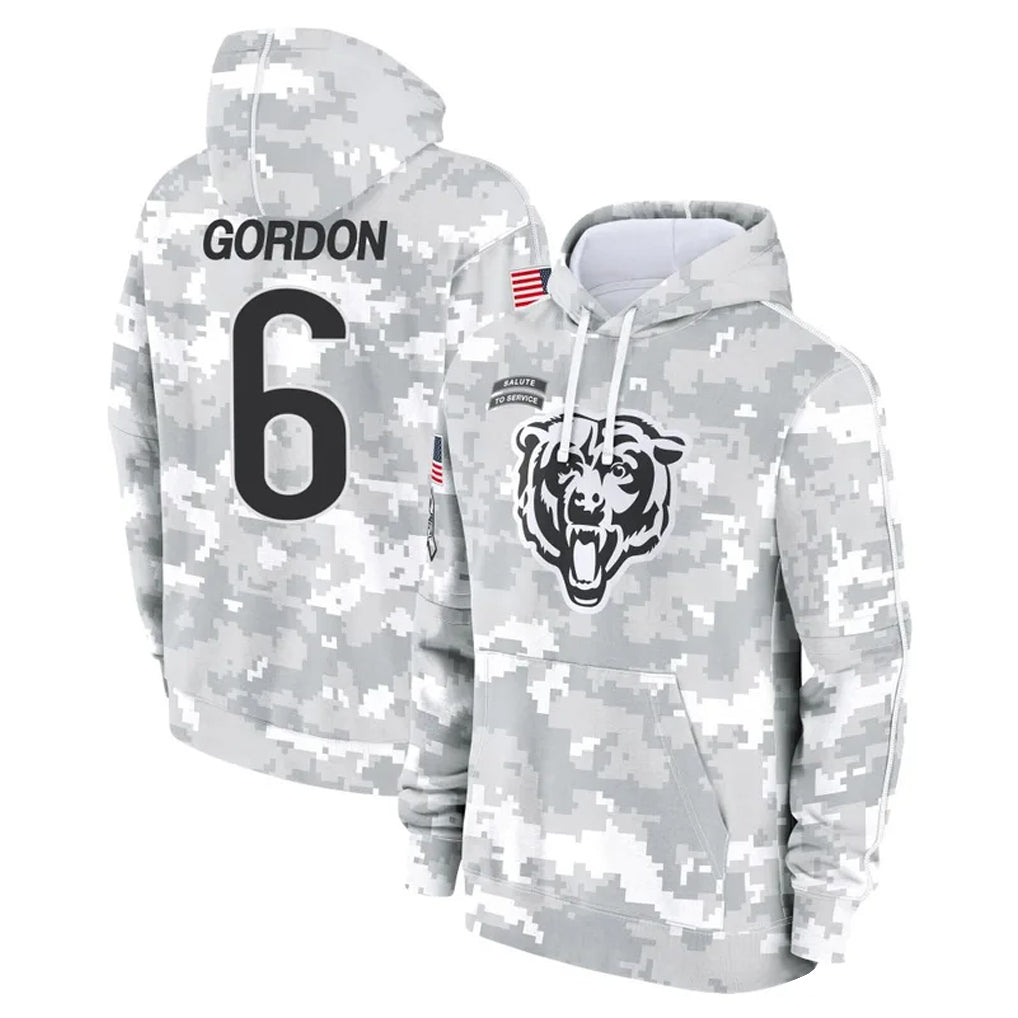 tocy C.Bears #6 Kyler Gordon Player Arctic Camo Salute to Service Pullover Hoodies Limited Stitched Jerseys