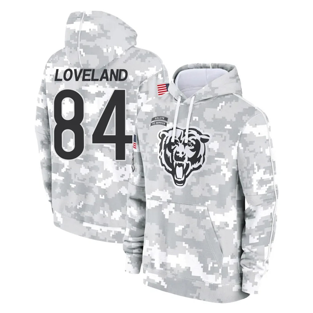 tocy C.Bears #84 Colston Loveland Player Arctic Camo Salute to Service Pullover Hoodies Limited Stitched Jerseys