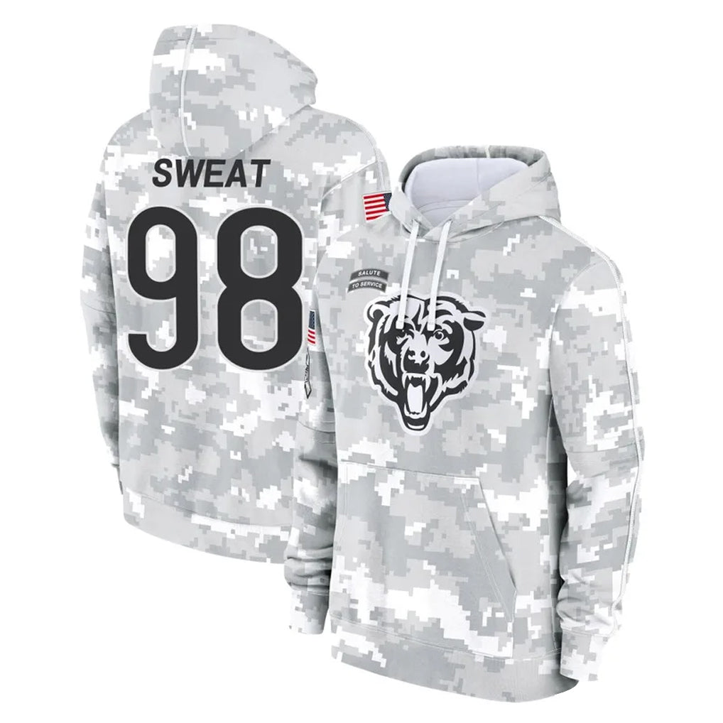 tocy C.Bears #98 Montez Sweat Player Arctic Camo Salute to Service Pullover Hoodies Limited Stitched Jerseys