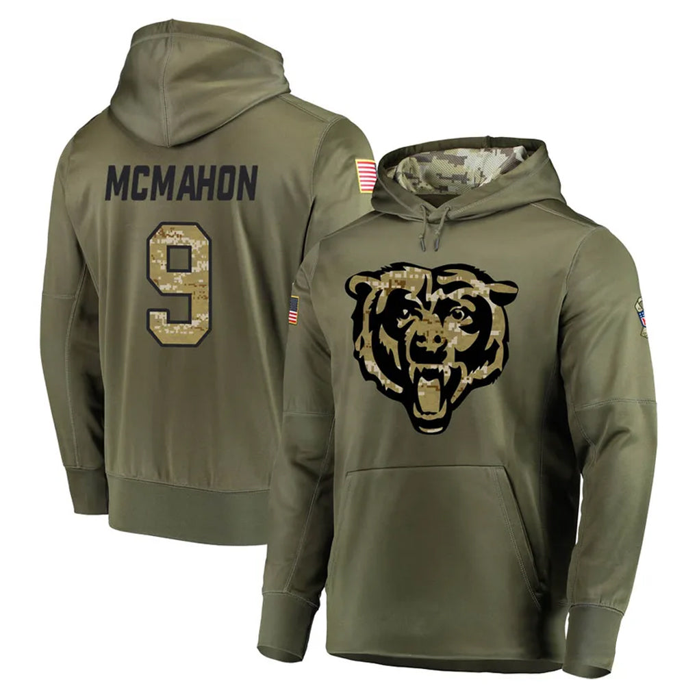 tocy C.Bears #9 Jim McMahon Player Olive Salute to Service Pullover Hoodies Home Game Stitched Jerseys