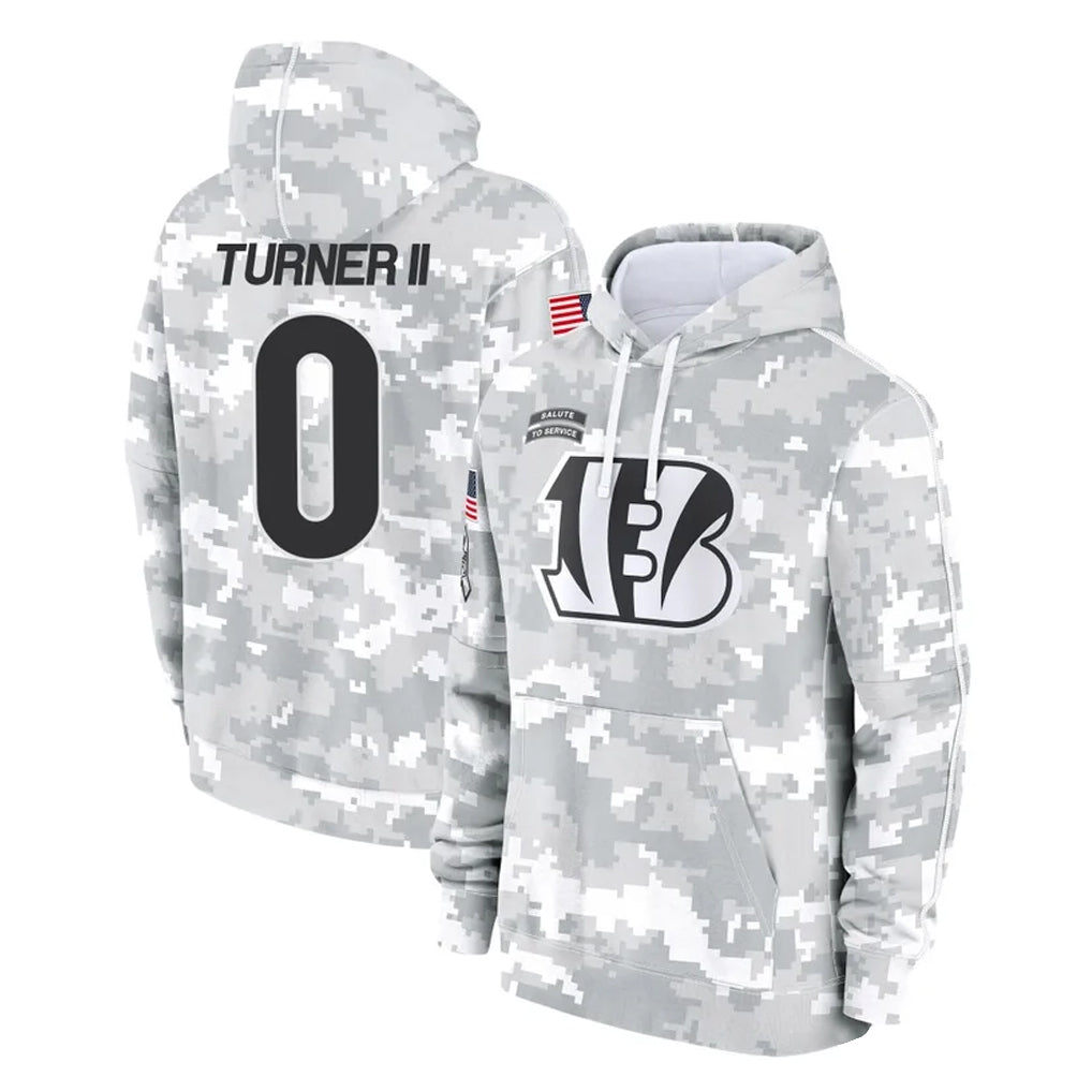 tocy C.Bengals #0 DJ Turner II Player Arctic Camo Salute to Service Pullover Hoodie Limited Stitched Jerseys